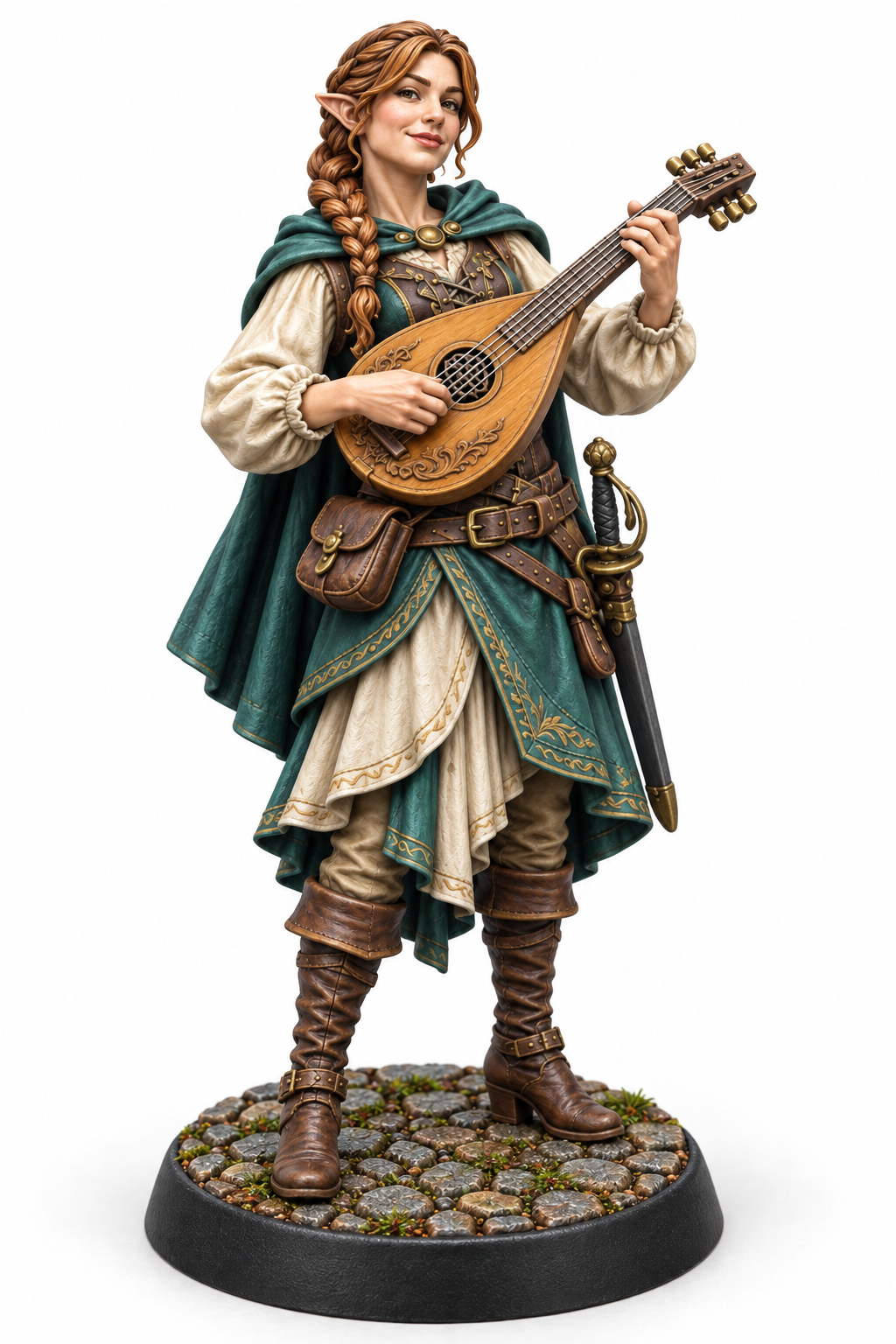 Liora Silverstring - Female Half-Elf Bard painted presentation; supplied unpainted.