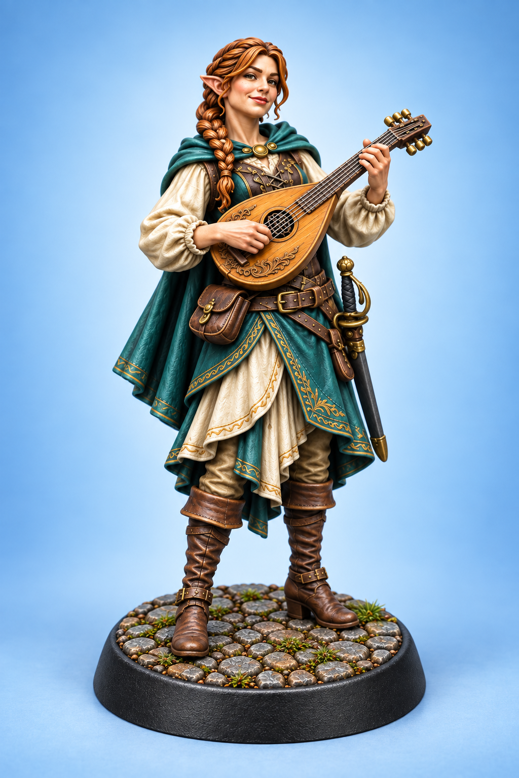 Liora Silverstring - Female Half-Elf Bard painted presentation; supplied unpainted.