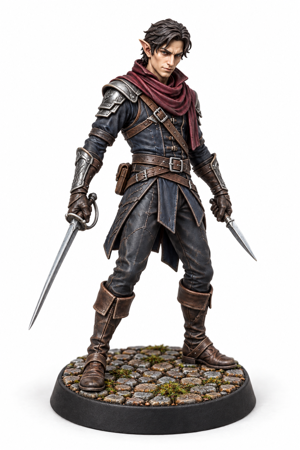 Dorian Blackfen - Male Half-Elf Assassin painted presentation; supplied unpainted.