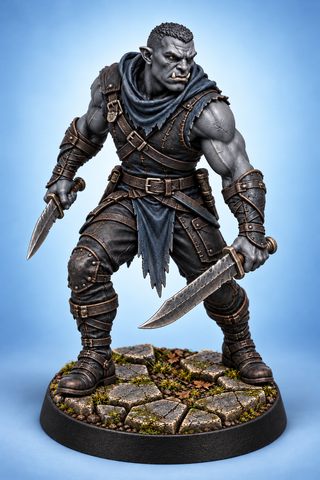 Drogan Scarhide - Male Half-Orc Assassin painted presentation; supplied unpainted.