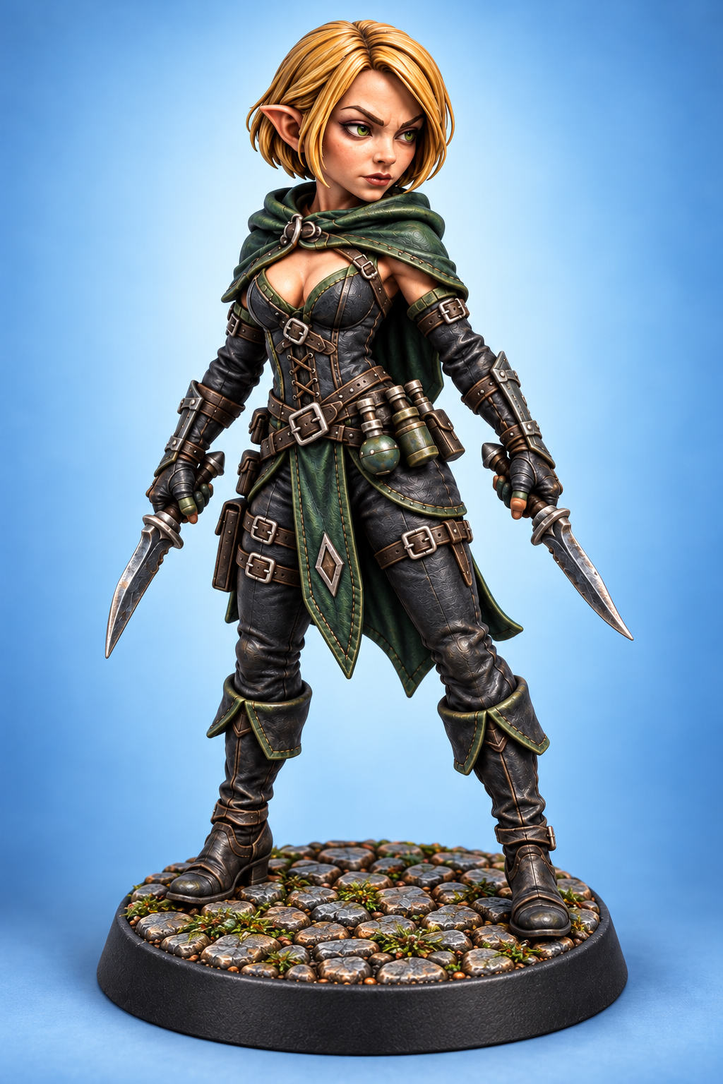 Mirelle Wickwhisper - Female Gnome Assassin painted presentation; supplied unpainted.