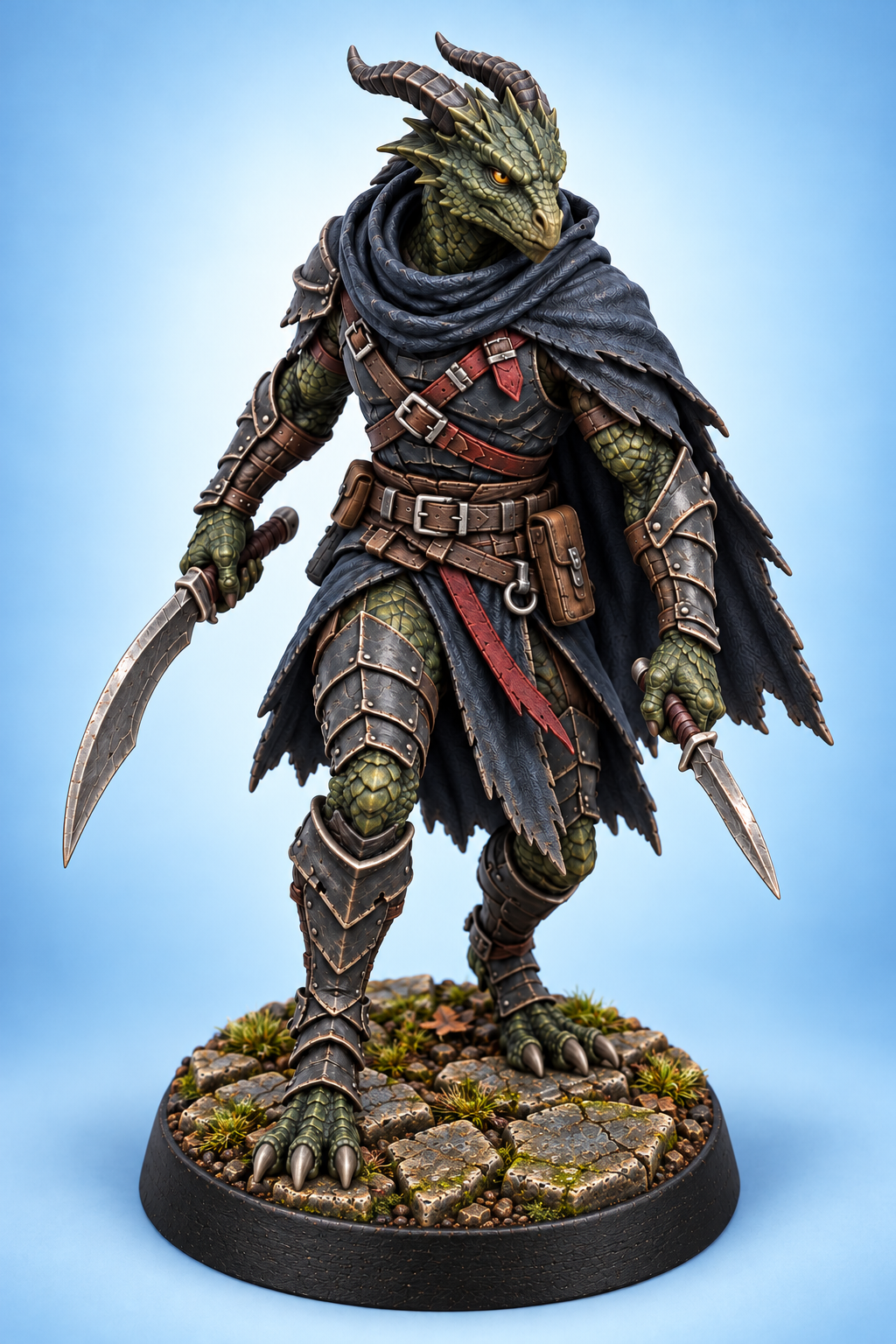 Rhazek Nightscale - Male Dragonborn Assassin painted presentation; supplied unpainted.