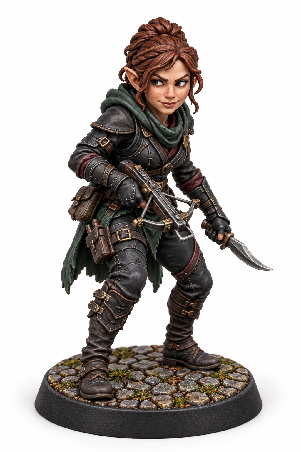 Tessa Underbriar - Female Halfling Assassin painted presentation; supplied unpainted.