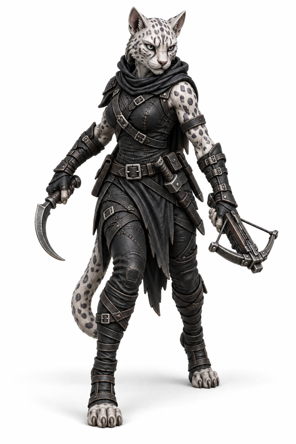Whisper-of-Cinders - Female Tabaxi Assassin painted presentation; supplied unpainted.