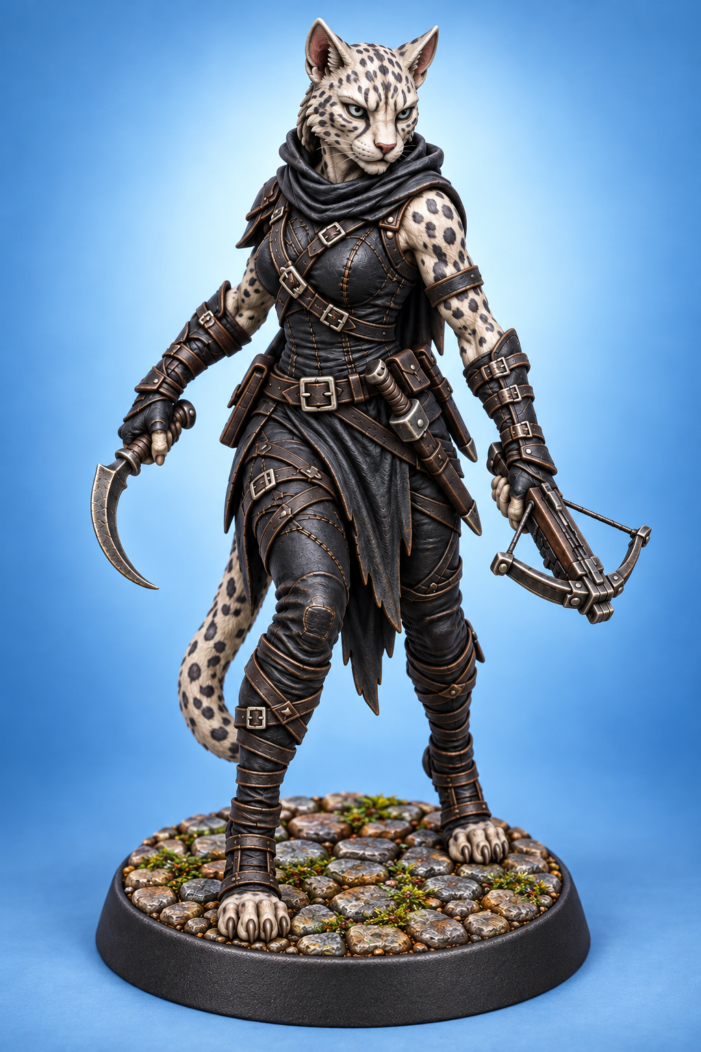 Whisper-of-Cinders - Female Tabaxi Assassin painted presentation; supplied unpainted.