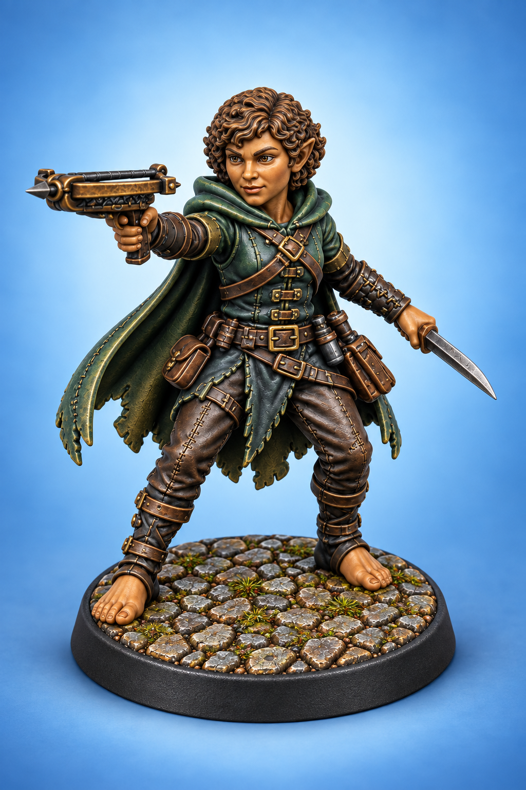 Rosie - Female Halfling Rogue painted presentation; supplied unpainted.