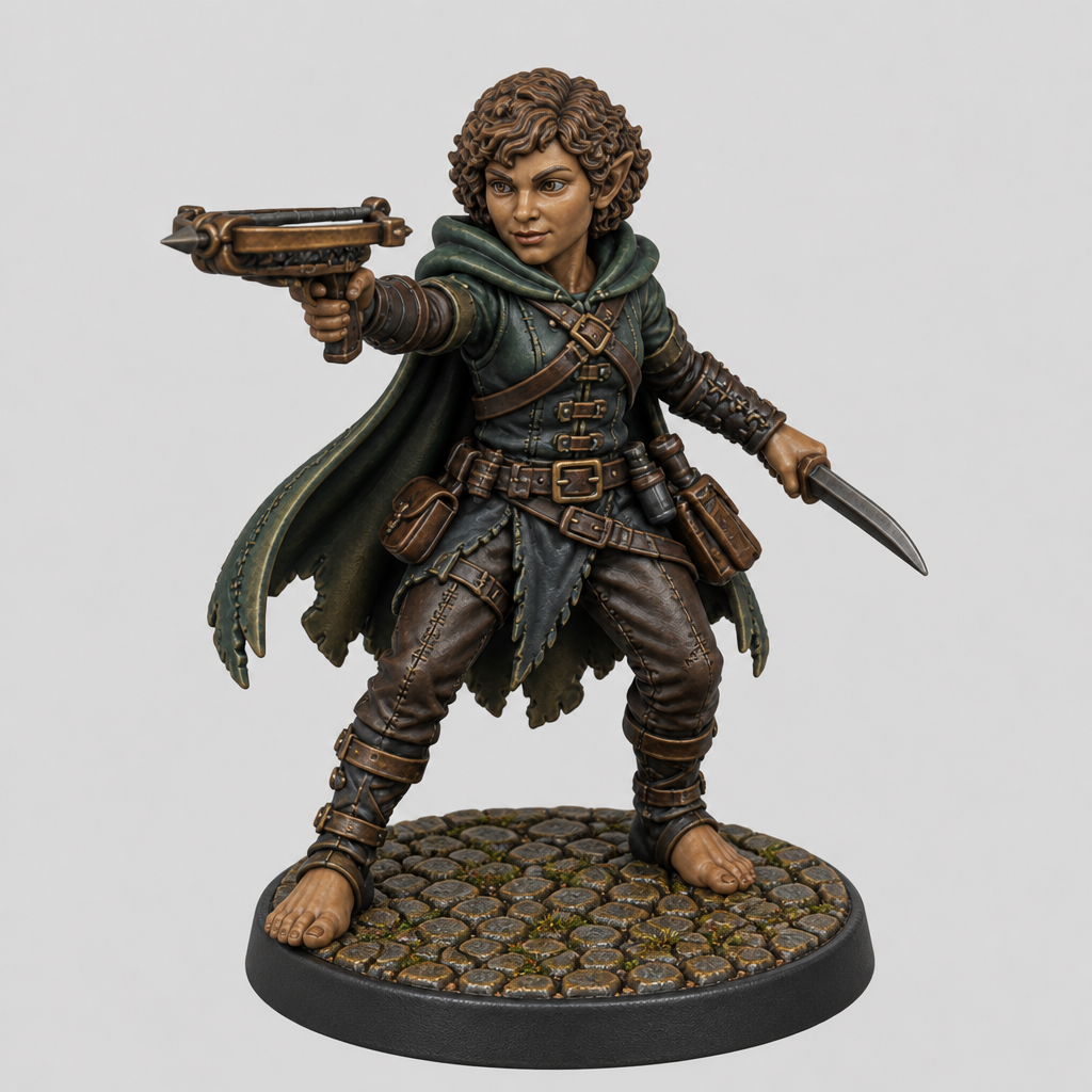 Rosie - Female Halfling Rogue painted presentation; supplied unpainted.