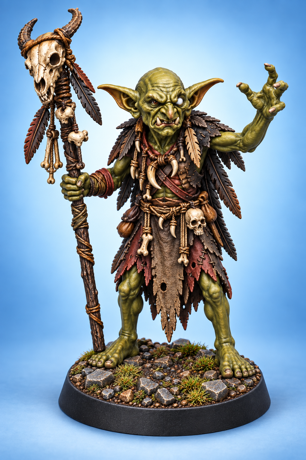 Goblin Shaman 1 painted presentation; supplied unpainted.